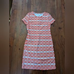 Old Navy Orange and White stretch bodycon fitted short sleeve dress, size Small